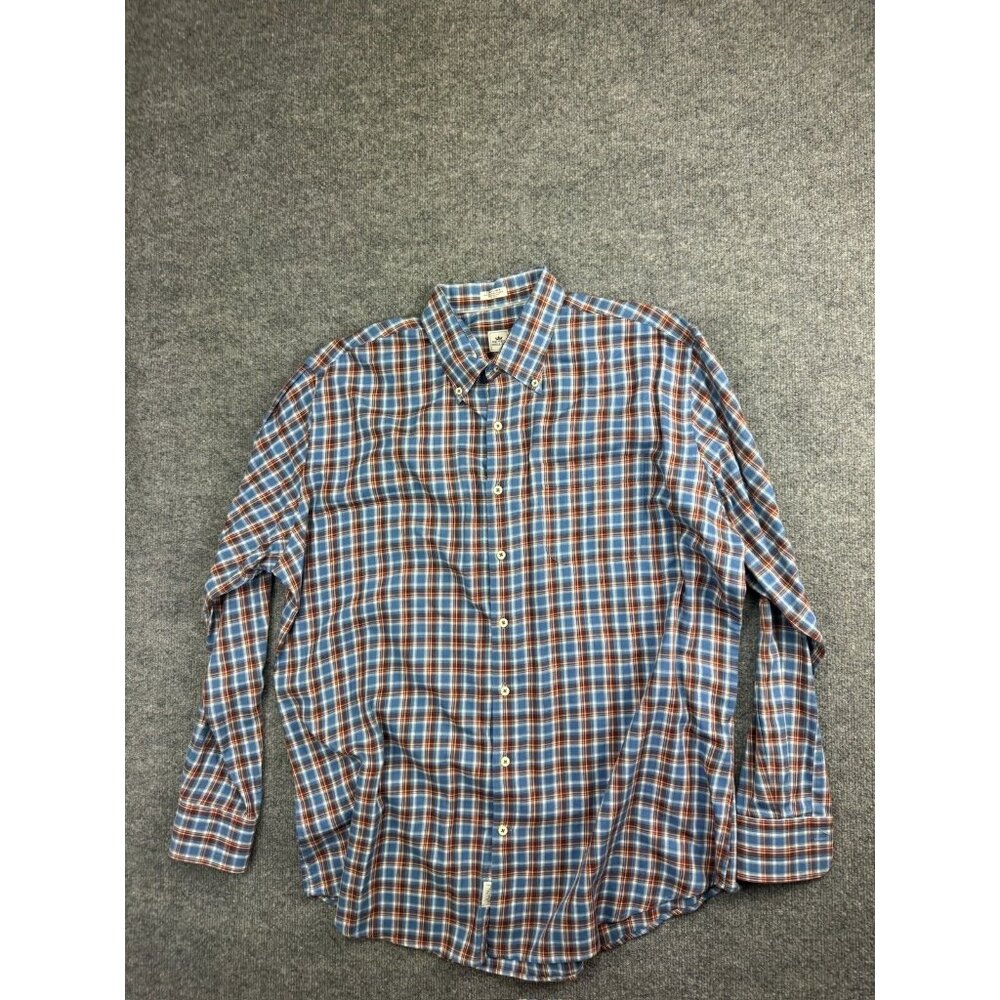 Peter Millar Dress Shirt Men's XL Blue Red Check Wool Blend Button Down